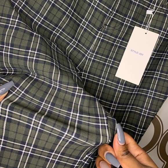 Plaid Stacked Pants - Olive - Picture 6 of 7